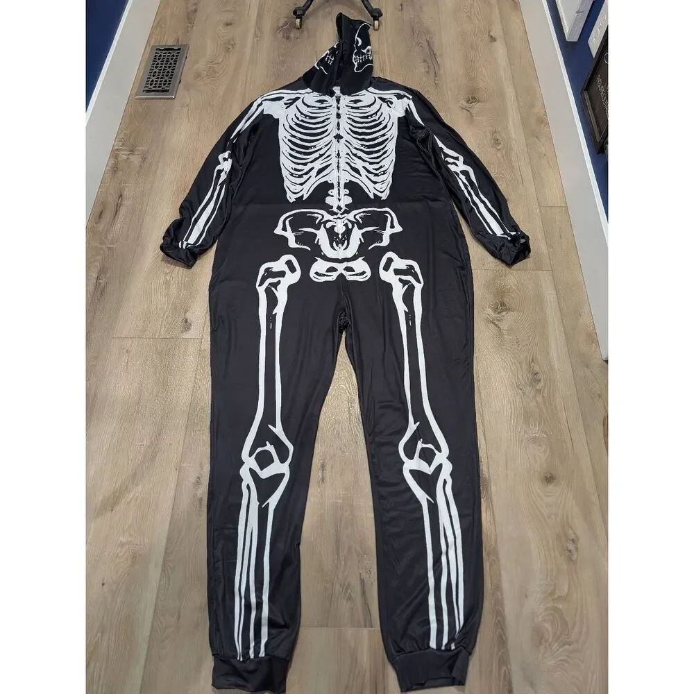 Skeleton One Pc Pajama Men's 2XL Zip Up Halloween Costume Cozy Kigurumi NWOT
